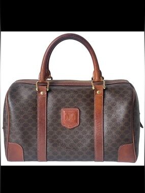 Celine Brown and Tan Monogram Boston Bag